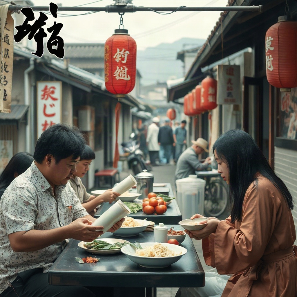 County town rice noodle shop scene from the comeback drama Nifeng Fanpan