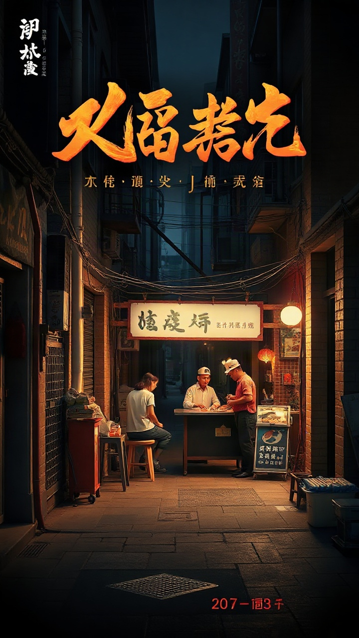 Short drama poster for Changjie Denghuo showing a night food stall in an old city alley
